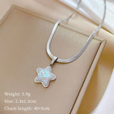 Glam Mother of Pearl Star Titanium Steel Pendant Necklace