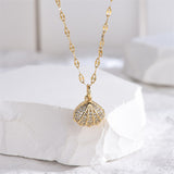 Shell with Artificial Pearl Titanium Steel 18K Gold Plated Necklace