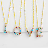 Multicolor Letter name 18k gold plated necklace