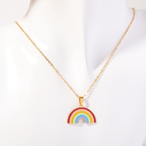 Rainbow Titanium Steel Plating 18K Gold Plated Pendant Necklace