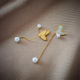 Elegant Heart Shape Titanium Steel Plating Artificial Pearls Shell Drop Earrings 1 Pair