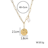 Round Coin with Pearl Stainless Steel Titanium Steel Plating 18K Gold Necklace