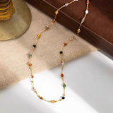 Natural Stone Titanium Steel Plating 18K Gold Plated Necklace