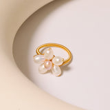 Flower Freshwater Pearl Adjustable 18K Gold Plated Rings