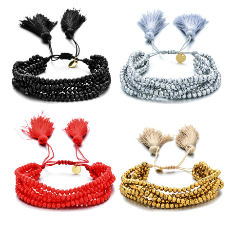 Tassel Solid Color Beaded Agate Bracelets