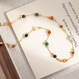 Natural Stone Titanium Steel Plating 18K Gold Plated Necklace