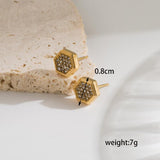 1 pair simple style classic style geometric star flower plating inlay stainless steel zircon 18k gold plated ear studs