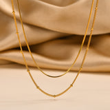 Solid color stainless steel plating 18k gold plated double layer necklaces