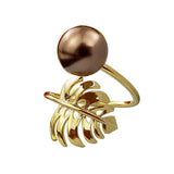 Leaves Pearl Copper Plating 14K Gold Plated Open Ring