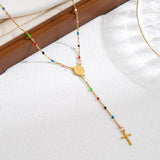 Elegant Classical Cross Virgin Mary Priest Stainless Steel Beaded Plating 18K Gold Plated Necklace