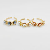 Flower Pearls Stainless Steel 18K Gold Plated Open Rings
