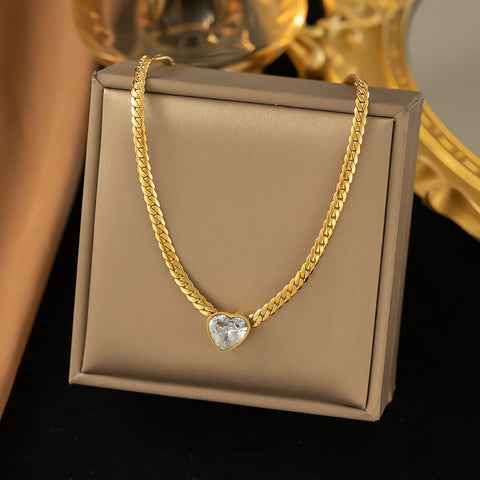 Zircon Heart Shape Titanium Steel Plating Inlay 18K Gold Plated Necklace / Bracelets