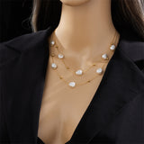 2 Layered Pearls Casual Necklace Titanium Steel Pearl Plating 18K Gold Plated