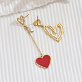 Zircon Heart Shape Asymmetrical Plating Inlay Stainless Steel Acrylic 14K Gold Plated Drop Earrings