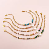 Elegant Colorful Stainless Steel Imitation Pearl Natural Stone Plating Gold Plated Bracelets