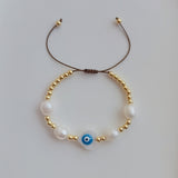 Lucky Eye Freshwater Pearl Shell Copper Beaded Bracelets