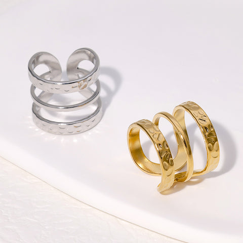 Adjustable geometric stainless steel plating 18k gold plated open rings