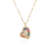 Glam Shiny Heart Shape Copper Plating Inlay Zircon 18K Gold Plated Pendant Necklace
