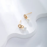 Artificial pearls rhinestones 18k gold plated ear studs