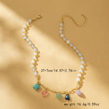 Cute Heart Shape Natural Stone Copper Beaded Plating Necklace