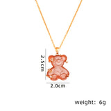 cute little bear star titanium steel copper plating inlay resin zircon gold plated pendant necklace