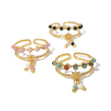 French Style StainlessTitanium Steel Plating Inlay Natural Stone 18K Gold Plated Open Rings
