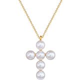 Artificial Pearls Cross Titanium Steel Pendant Necklace