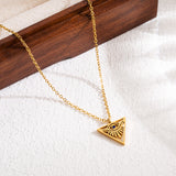 modern style triangle devil's eye stainless steel hollow out zircon 18k gold plated pendant necklace