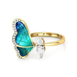 simple style butterfly alloy plating inlay rhinestones gold plated women's open rings