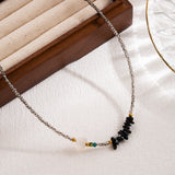 Heart Shape Stainless Steel Crystal stone Beaded Pearl 18K Gold Plated Necklace