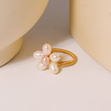 Flower Freshwater Pearl Adjustable 18K Gold Plated Rings