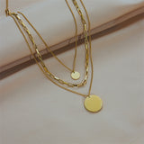 3 Layered Round Stainless Steel Plating 18K Gold Plated Necklaces