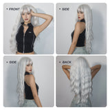 Women's Simple Style White Red Casual Chemical Fiber Bangs Long Curly Hair wig net