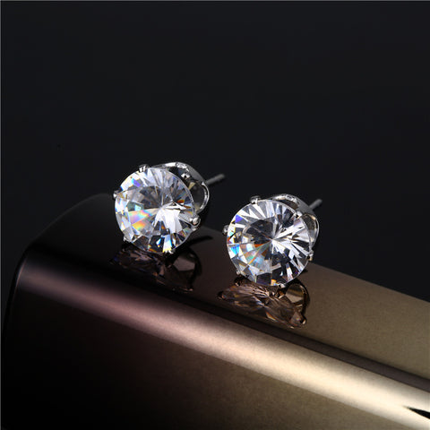 Zircon Shiny Round Stainless Steel Platinum Plated Ear Studs