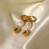 Natural Pearl water drop stainless steel earrings