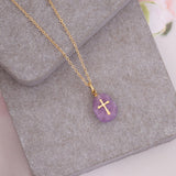 Fashion Cross Stainless Steel Natural Stone Plating Pendant Necklace