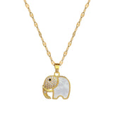 Cute Elephant Titanium Steel Copper Shell Zircon Pendant Necklace