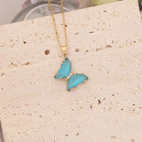 Glass Butterfly stainless steel copper no inlaid pendant necklace