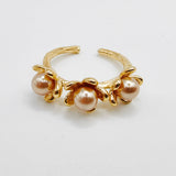 Flower Pearls Stainless Steel 18K Gold Plated Open Rings