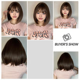 Women's Sweet Brown Pink Casual Stage Chemical Fiber Bangs Short Straight Hair wig net