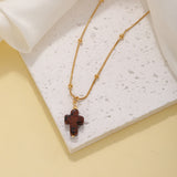 Simple Cross stainless steel natural stone plating chain gold plated pendant necklace