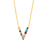 Multicolor Letter name 18k gold plated necklace