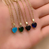Zircon Heart Shape Stainless Steel Gold Plated Pendant Necklace
