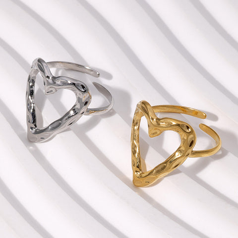 sweet heart shape stainless steel plating gold plated open rings