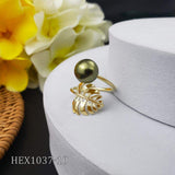 Adjustable Leaves & Pearls 14K Gold Plated Rings