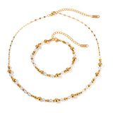 Moonstone stainless steel beaded plating 18k gold plated bracelets & necklace