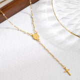 Elegant Classical Cross Virgin Mary Priest Stainless Steel Beaded Plating 18K Gold Plated Necklace