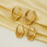 Elegant U Shape Stripe Plating Stainless Steel 18K Gold Plated Hoop Earrings