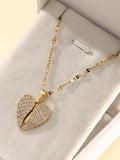 Elegant Glam Sweet Heart Shape Wings Stainless Steel Plating Inlay Zircon 18K Gold Plated Pendant Necklace