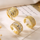 Exaggerated Simple Style Commute Geometric Copper Plating Inlay Zircon 18K Gold Plated Open Rings